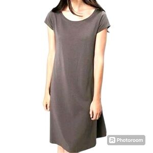 Eileen Fisher Traceable Organic Cotton Slate Boat Neck Jersey Shirt Dress Size M